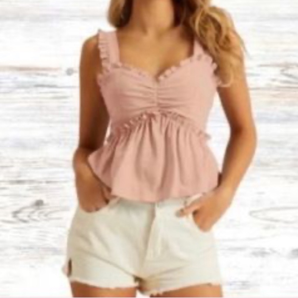 NWT S Betro Blush Beige Flounce Ruffle Summer Crop Top / XL
